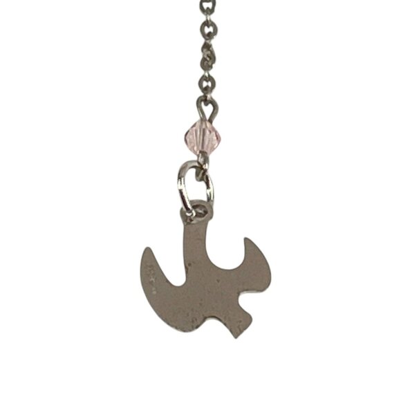 Sterling Silver Dove Pendant Necklace With Pink Crystal Beads & Chain - Picture 3 of 9